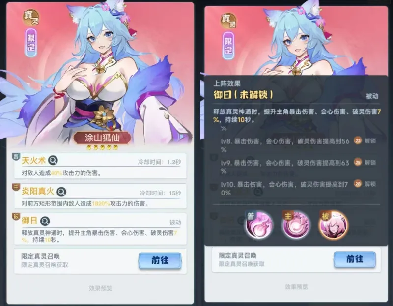 主宰世界涂山狐仙真灵技能效果一览​(图1)